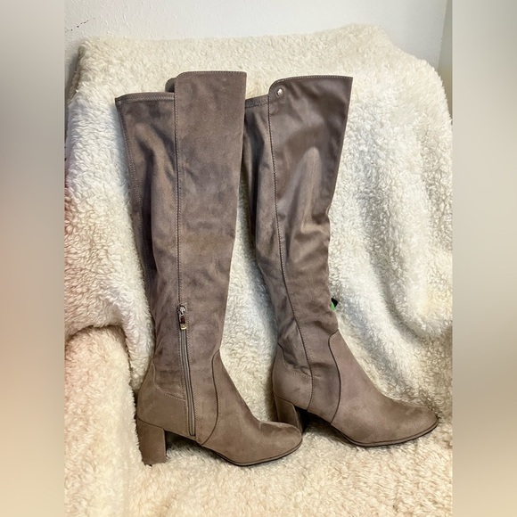 NWT Liz Claiborne Leyla Tan Taupe Over the Knee Boots Wide Chunky 10W - Picture 2 of 13